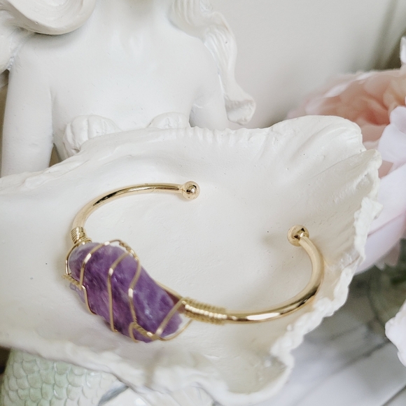 100% Natural Amethyst Wire Wrapped Bangle - Picture 2 of 8